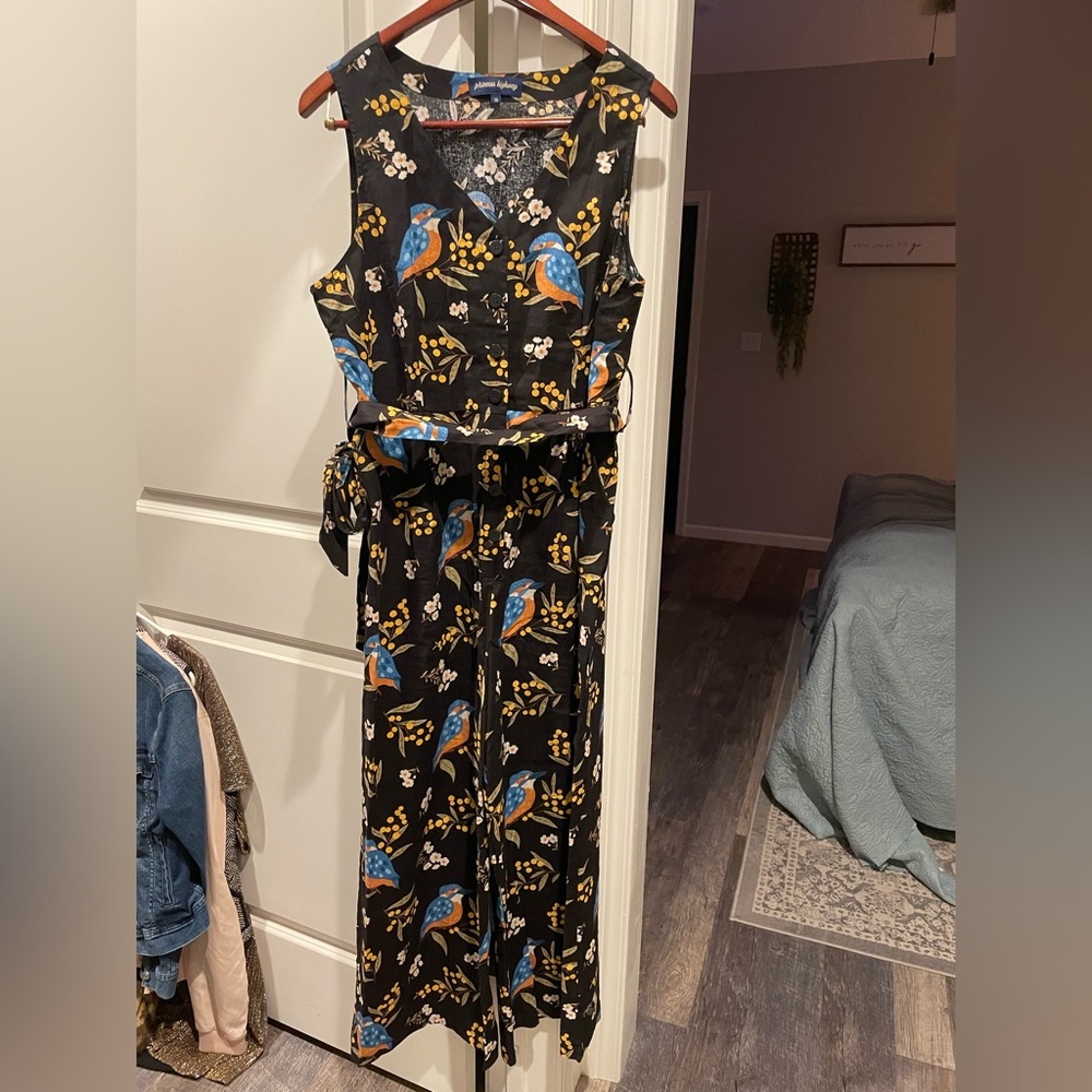 ModCloth Princess Highway Fly To Me Jumpsuit - Black Birds / 16 (AU) × 1